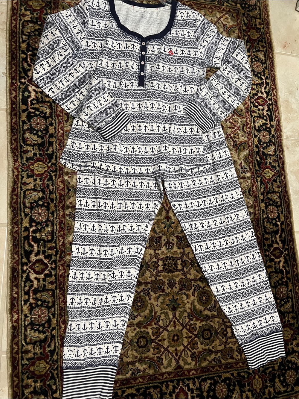 Tommy Hilfiger Navy & White Anchor-Print Pajama Set Size Large